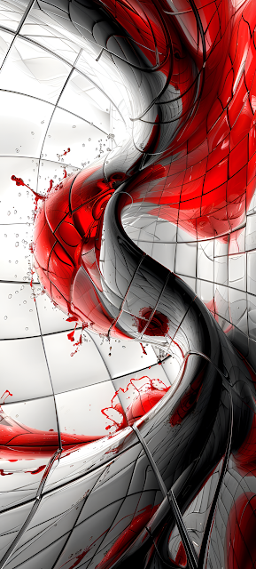 Abstract 3D Swirl of Glossy Black and Splashing Red - Free mobile Wallpaper