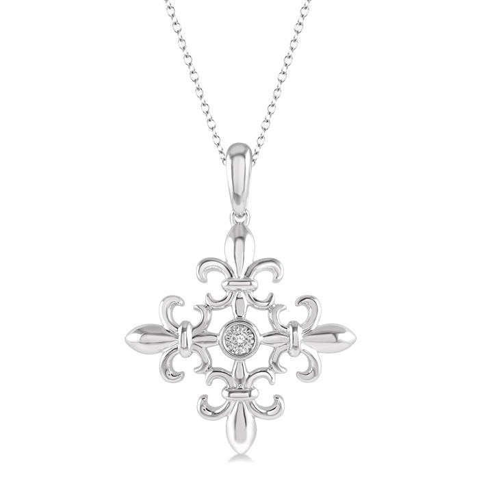 Silver Fleur De Lis Diamond Fashion Pendant