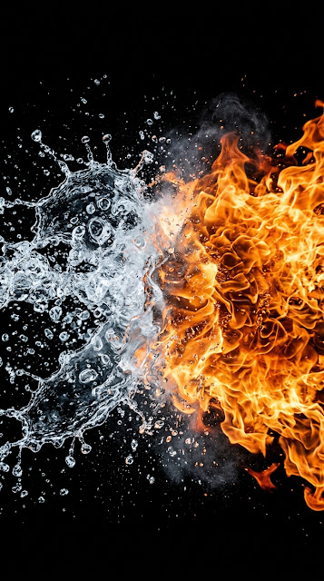 Dramatic Fire and Water Clash Splash on Pitch Black Wallpaper - Free mobile Wallpaper