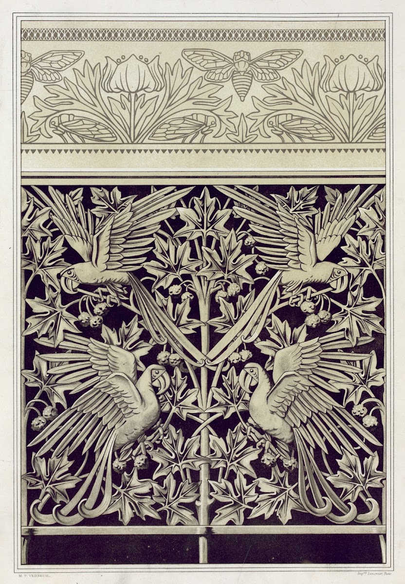 Cigales et anémones bordure de napperon Aras et platane fonte 1897