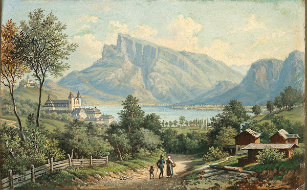 A View of Mondsee Monastery and the Drachenwand