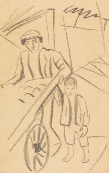 Mann mit Karre und Kind 1912