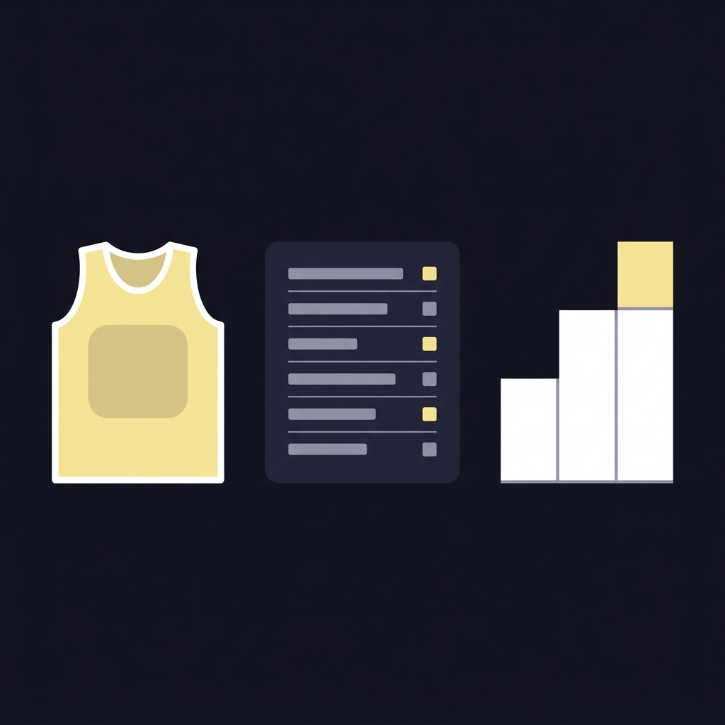 Minimalist 2D vector composite of a jersey icon injury report card and strength of schedule chart in Funded Plays color scheme for dallas mavericks prediction
