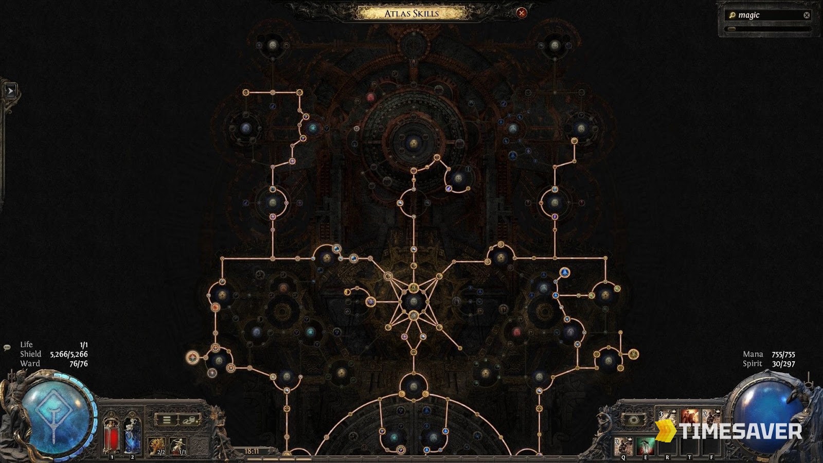 The Path of Exile 2 Atlas passive tree where Azmerian Wisp nodes and the On the Wind keystone are allocated