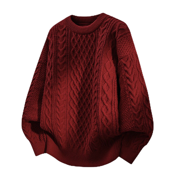 Men's Knitted Sweater with Cable Pattern