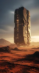 Brutalist Sci Fi Monolith Structure on Alien Planet
