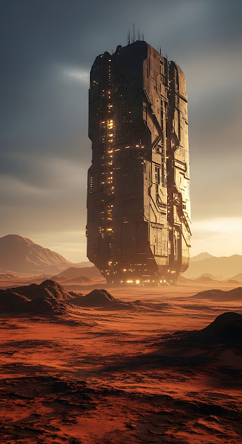 Brutalist Sci Fi Monolith Structure on Alien Planet - Free mobile Wallpaper