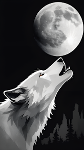 White Wolf Howling at Full Moon Minimalist Vector Art