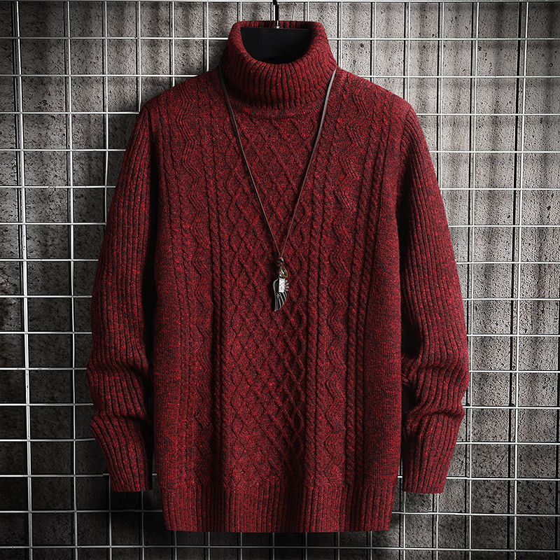 Men's knitted sweater, roll neck, diamond pattern, slim fit