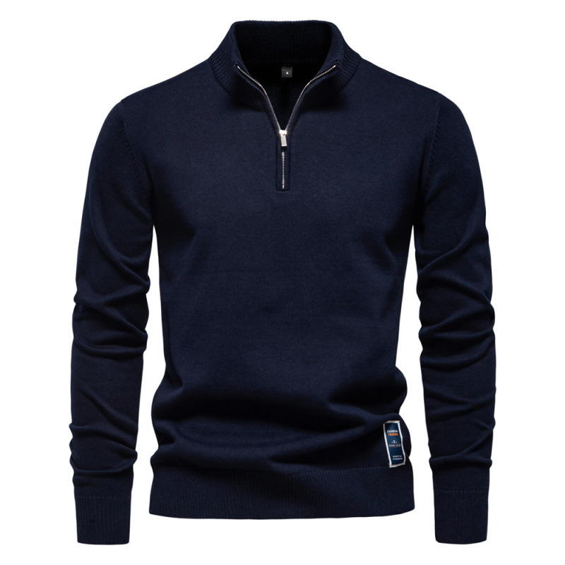Men's knitted sweater with stand-up collar and zipper