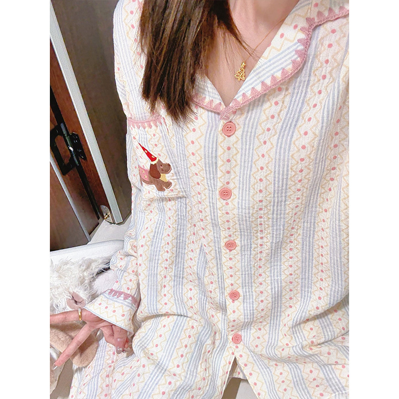 Women's Pajama Set, Cotton, Striped, Cartoon Motif