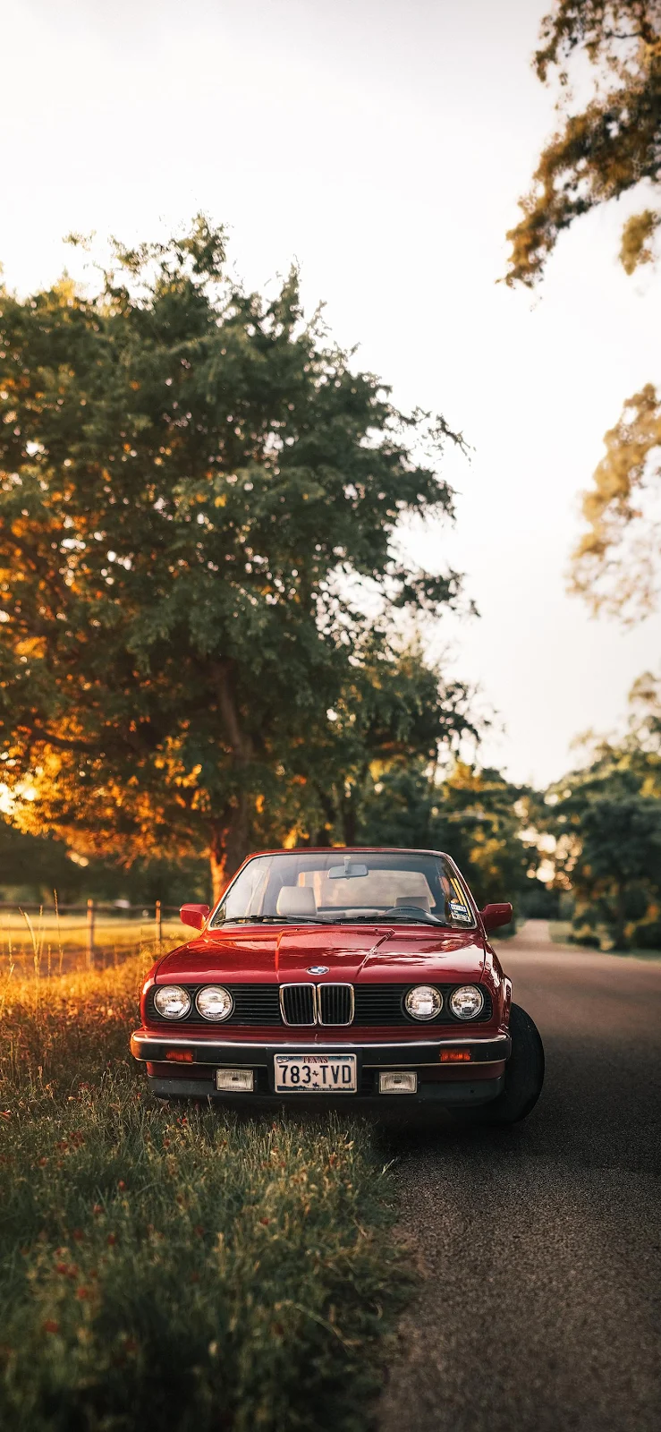 Red BMW E30 Sunset Drive - Cinematic Photography Full HD iPhone Wallpaper (1384x2998)