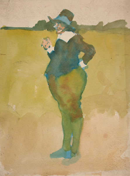 Fat man in landscape