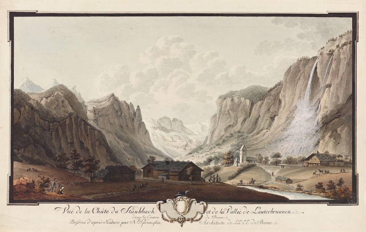 Vuë de la Chûte du Staubbach et de la Vallée de Lauterbrunnen dans le Canton de