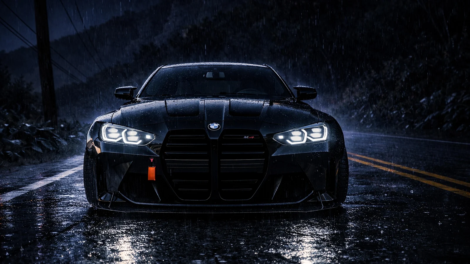 Black BMW M4 In Rain - Automotive Photography 4K Wallpaper (3840x2160)