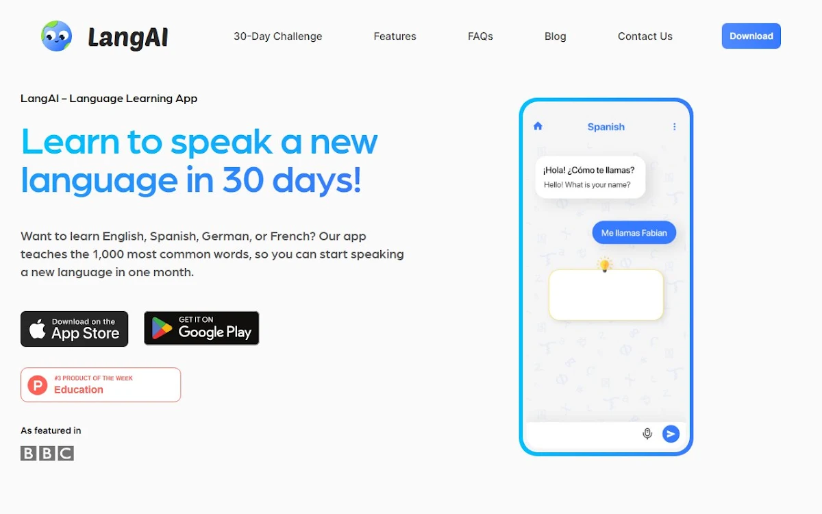 Captura de Langs: AI Language Learning