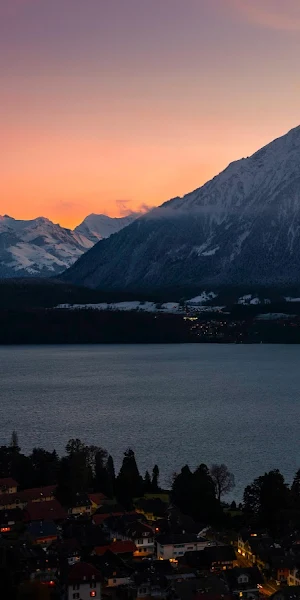 Alpine Village Under Sunset Glow 5K Wallpaper Background