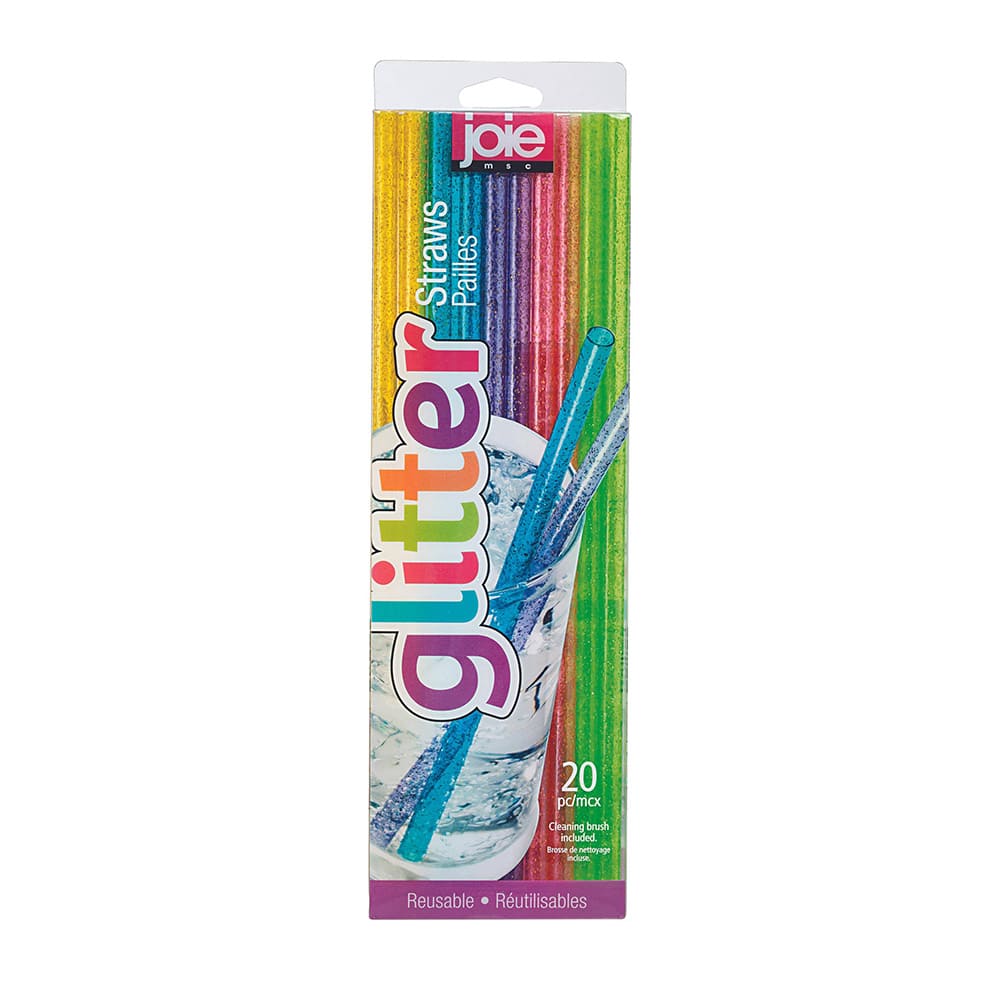 Set de popotes reutilizables de PET Joie™ Glitter, con cepillo