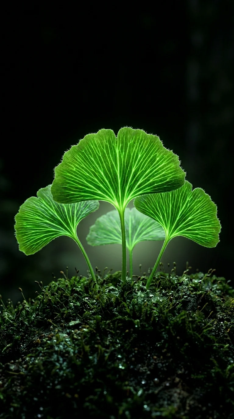 Glowing Green Translucent Leaves on Mossy Forest Ground - Free 8K and 4K mobile Wallpaper Background