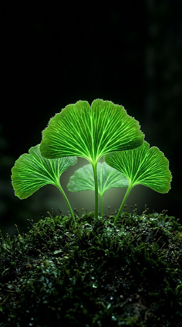 Glowing Green Translucent Leaves on Mossy Forest Ground - Free mobile Wallpaper