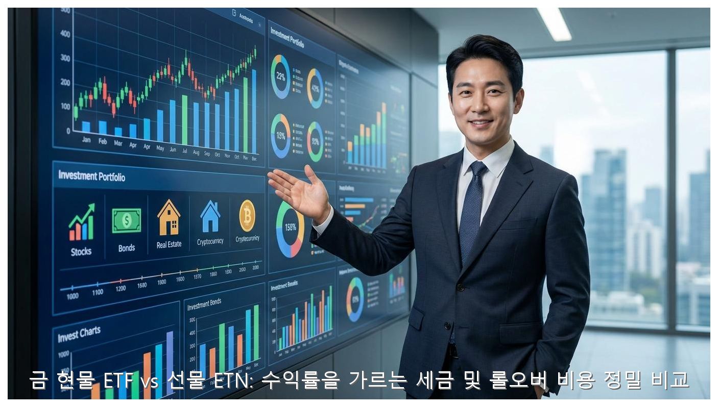 금 현물 ETF vs 선물 ETN: 수익률을 가르는 세금 및 롤오버 비용 정밀 비교 핵심 안내 및 분석 인포그래픽 (8)