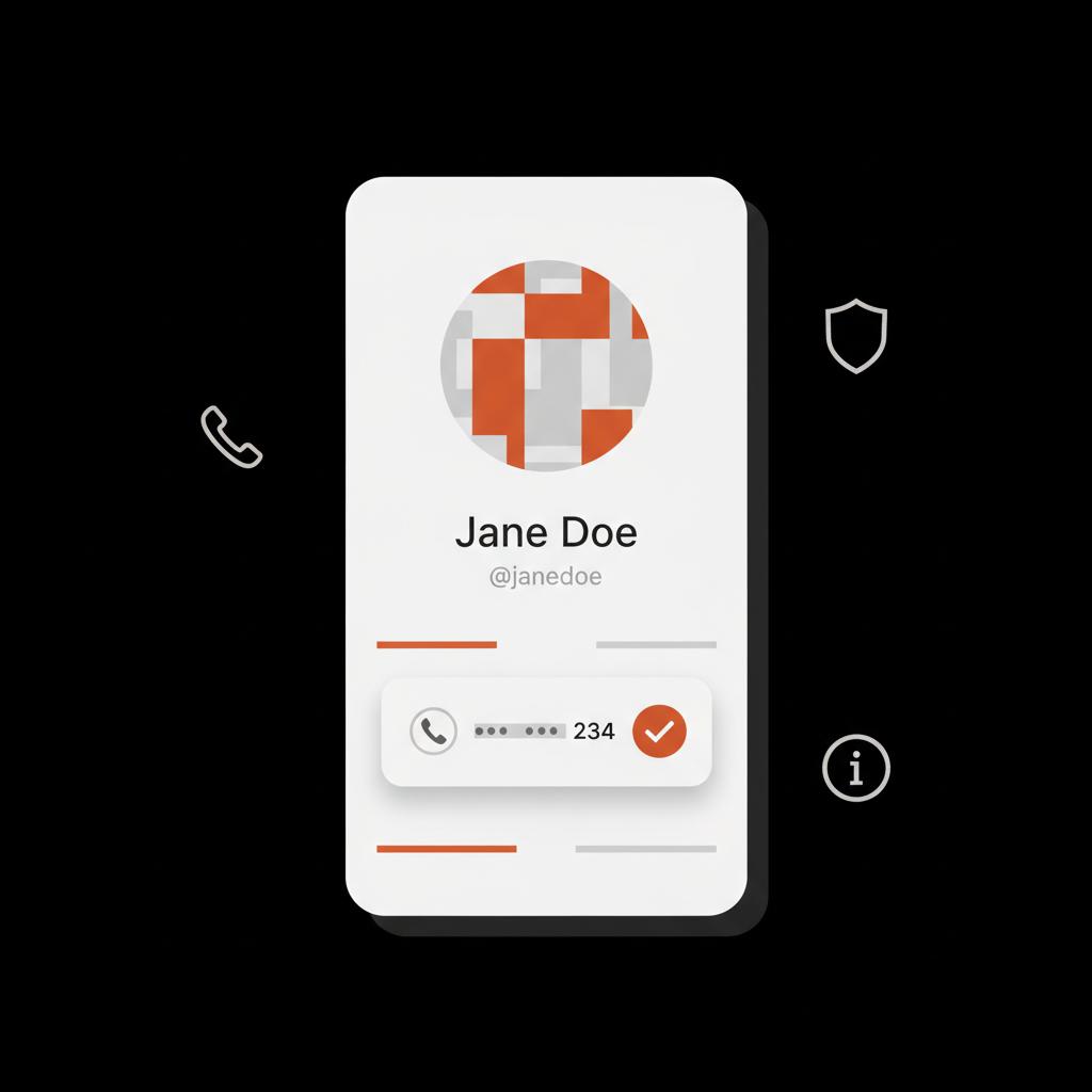 Minimal mobile profile mockup with highlighted avatar, display name and phone verification popup in Social Success Hub brand colors — how do i get a blue check on twitter