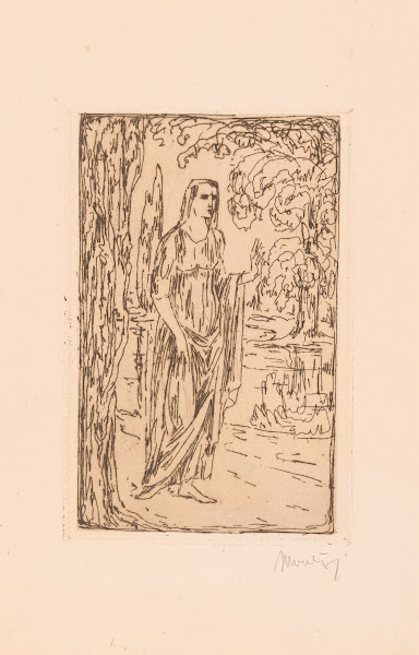 Vrouwenfiguur in landschap met cipressen 1908