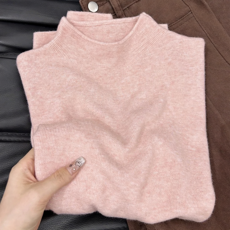 Women's knitted sweater with stand-up collar, versatile basic