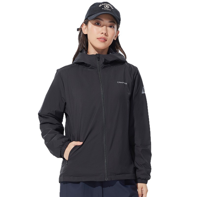 Light women's down jacket, white duck down, hood