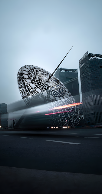 Futuristic Sphere Sculpture City Street Long Exposure Trails - Free mobile Wallpaper