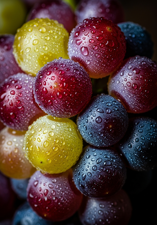 Water Droplets Colored Grapes Macro