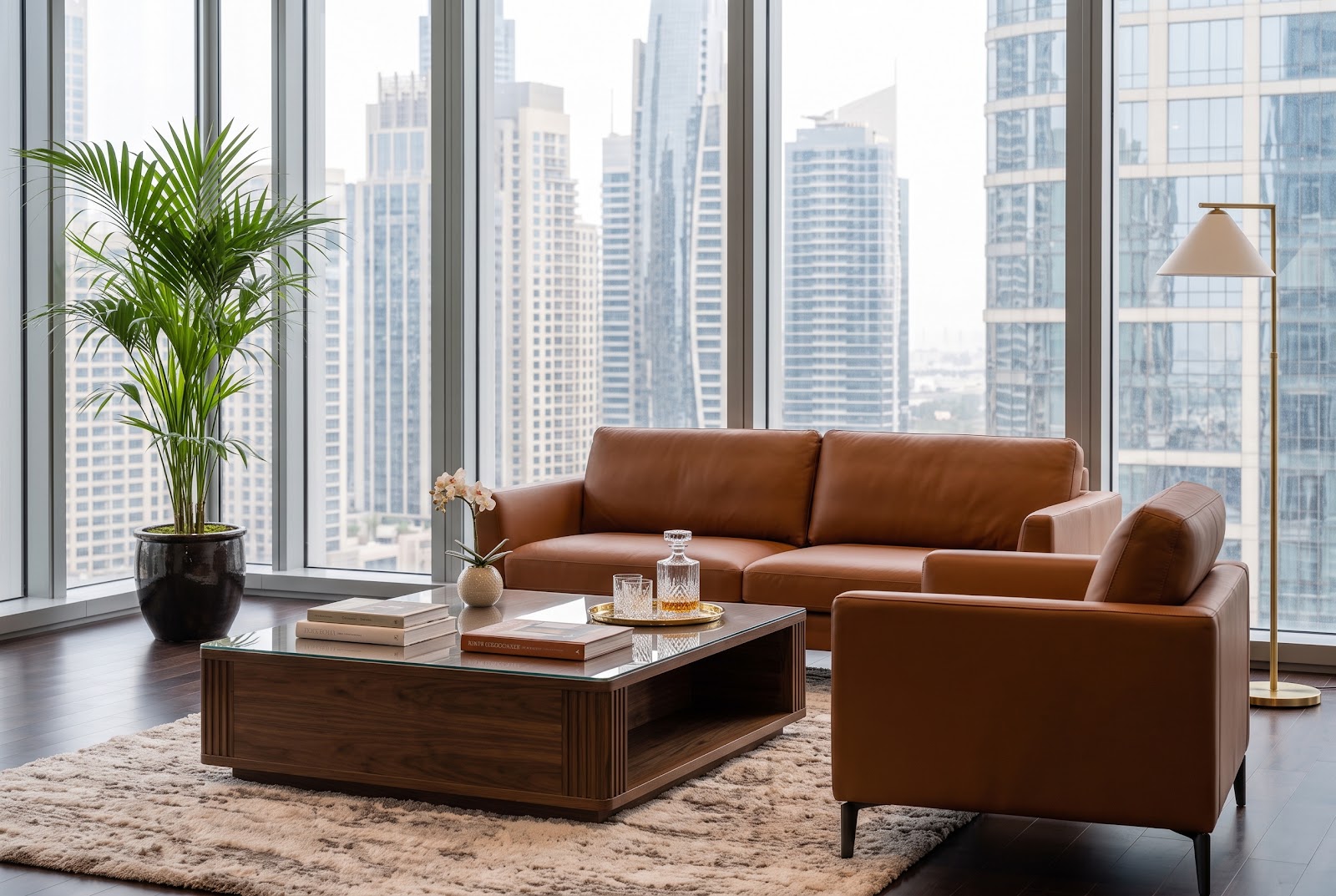 Set sofa dan meja tamu modern di ruang direktur kantor COCOUP