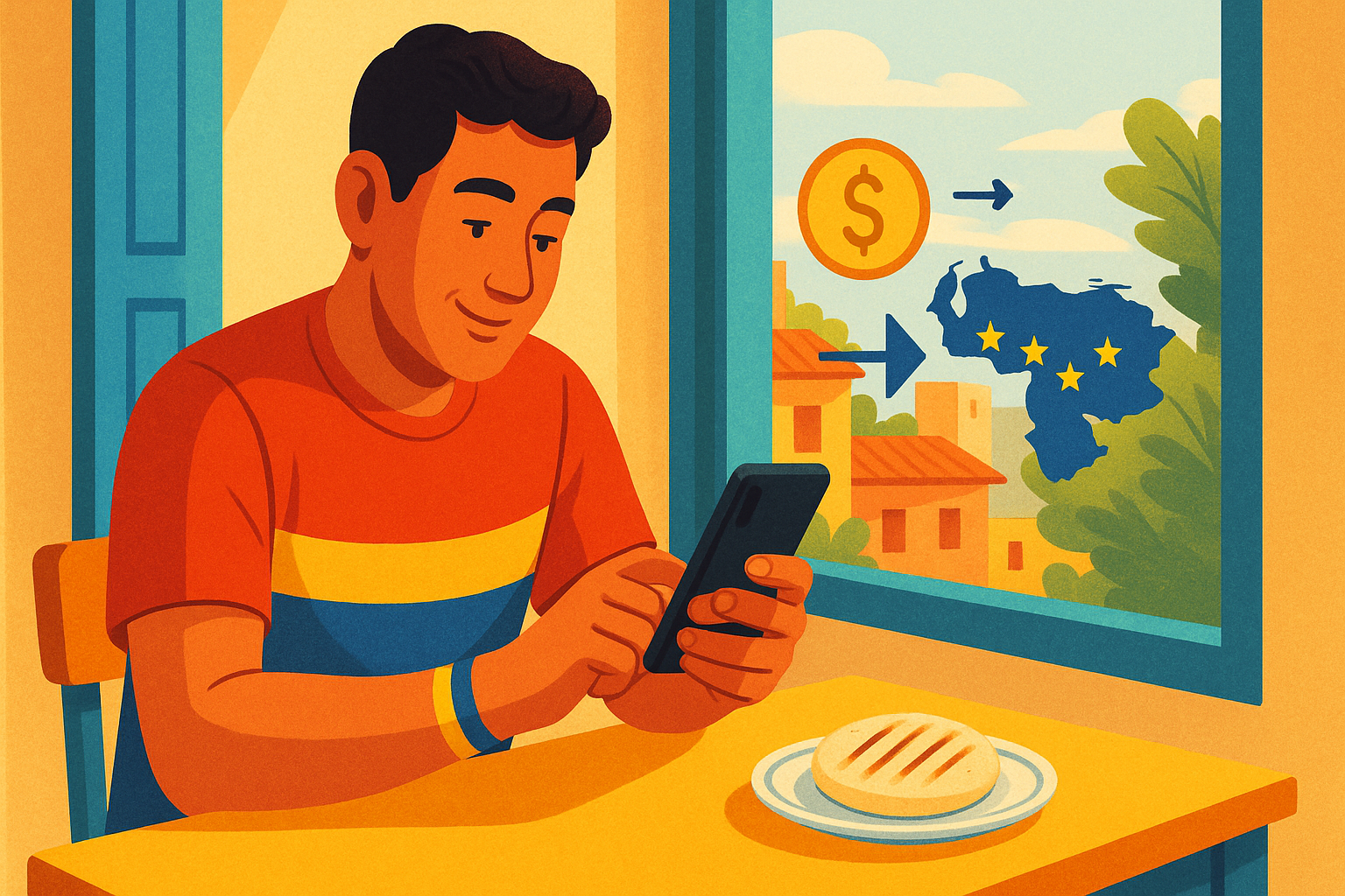 Venezolanos en el exterior enviando dinero a Venezuela con app de remesas segura