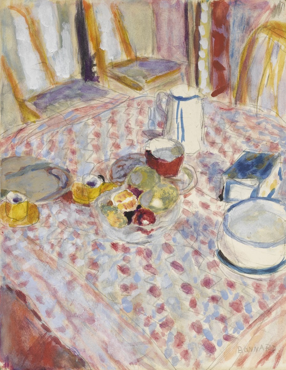 Nature morte sur une nappe à carreaux rouges circa 1930 35