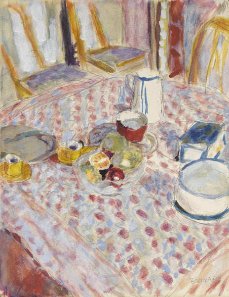 Nature morte sur une nappe à carreaux rouges circa 1930 35