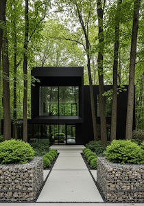 Modern Black House Forest Trees Minimalist Architecture