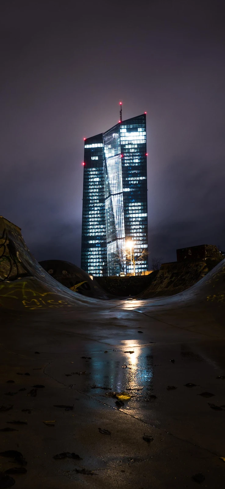 European Central Bank At Night - Urban Night Photography Full HD iPhone Wallpaper (1290x2796)