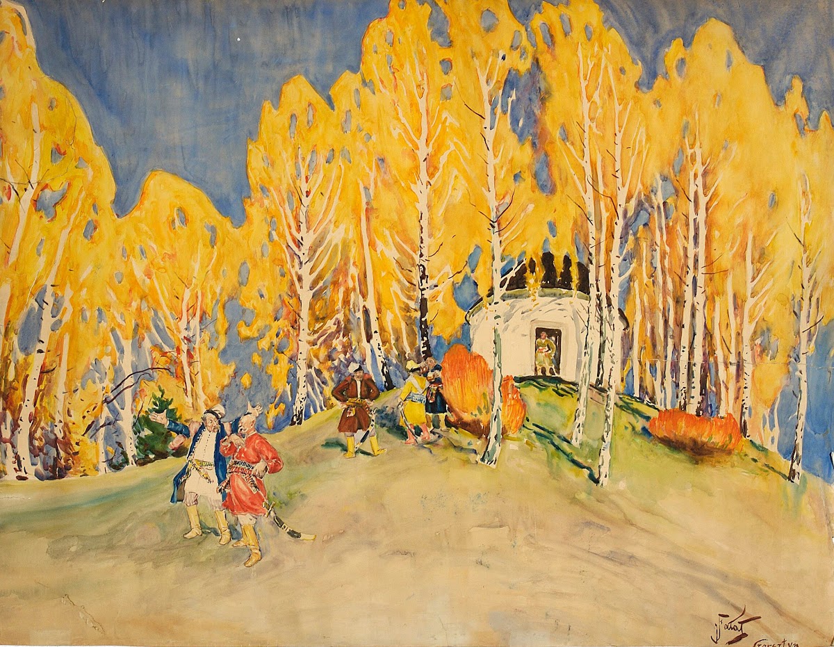 Noblemen in birch wood after 1900