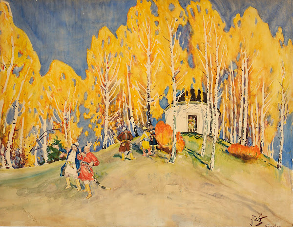 Noblemen in birch wood after 1900