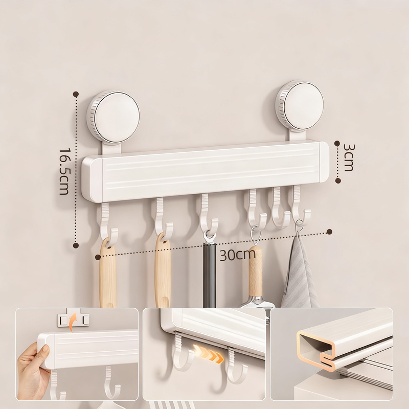 Suction Cup Kitchen Hook Bar Made of Aluminum