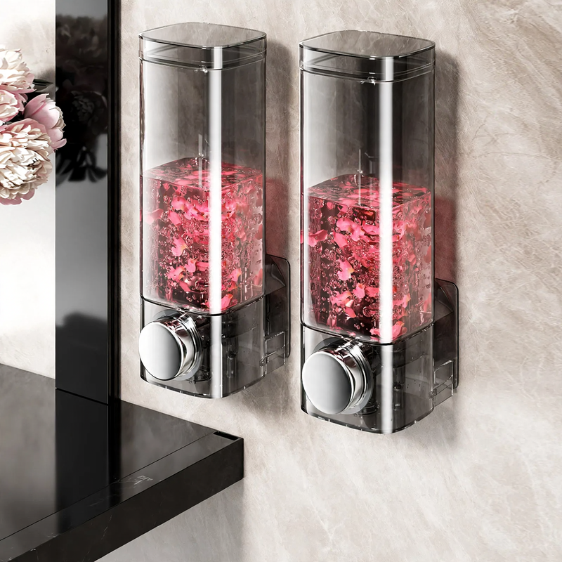 Hanging soap dispenser, transparent, no drilling