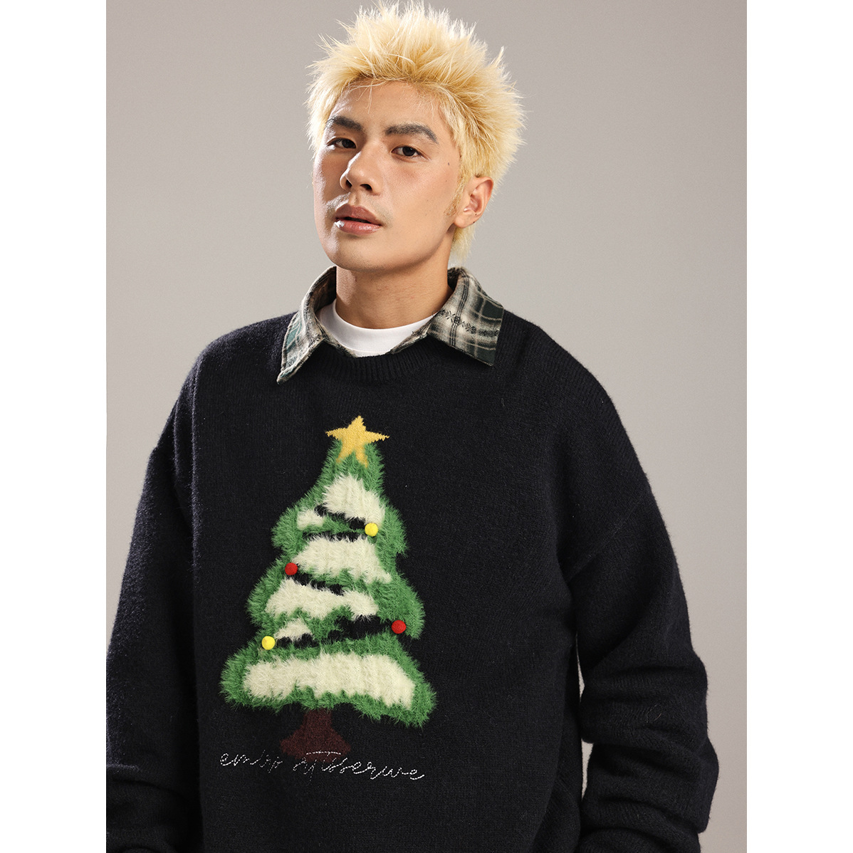 Herren-Strickpullover mit Weihnachtsbaum-Motiv
