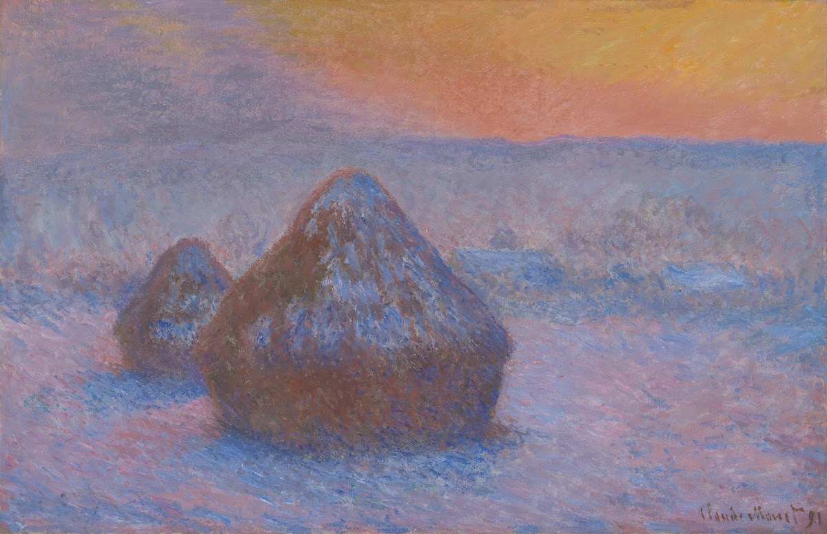 Stacks of Wheat Sunset Snow Effect 1890 91