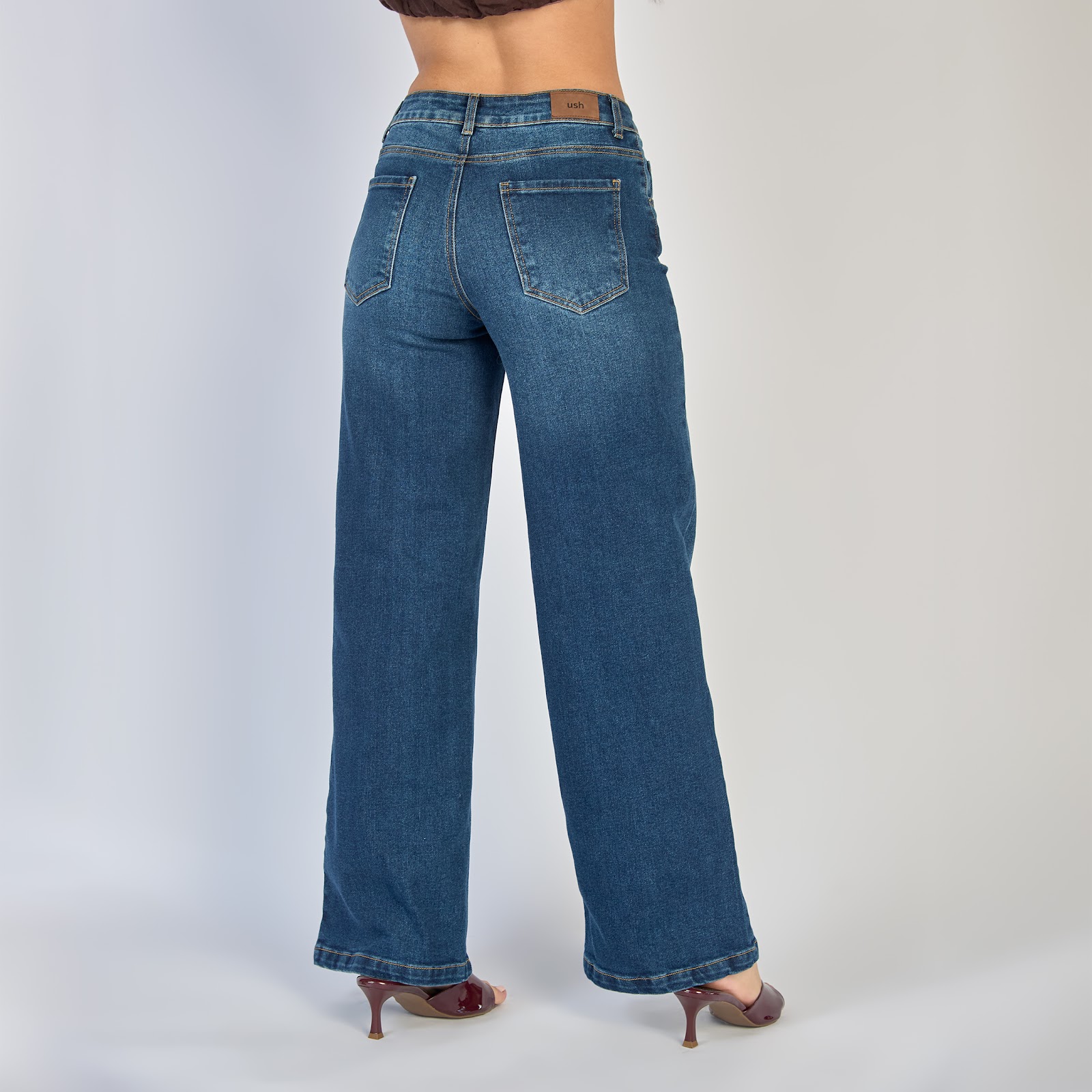 Jean dama wide leg tiro alto licrado, color Azul oscuro - Vista 6