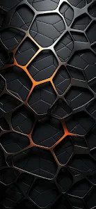 Dark geometric pattern with glowing orange metallic edges