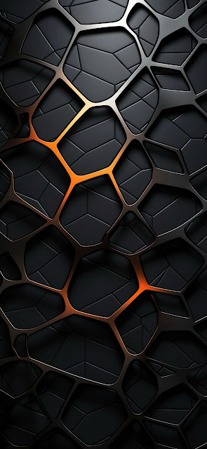 Dark geometric pattern with glowing orange metallic edges - Free mobile Wallpaper