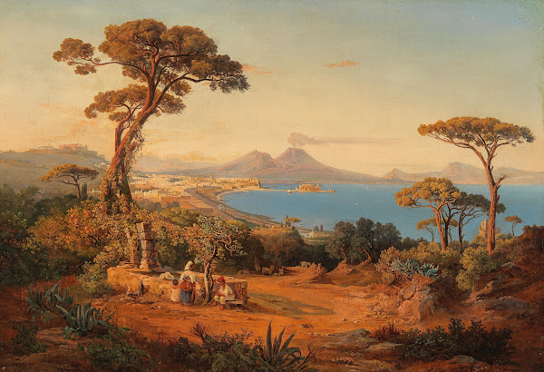 View of Naples with Vesuvius in the background 19th century
