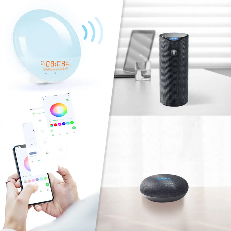 Smart alarm clock with app control and light