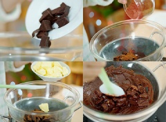 Cho 50g bột Nestlé MILO, 10g bơ nhạt và 100g chocolate đen vào đun cách thủy cho chảy, đánh đều để có kẹo thêm đậm vị cacao thơm nồng. Cho vào khuôn có lót sẵn chống dính, đặt vào tủ lạnh 4-5 tiếng.