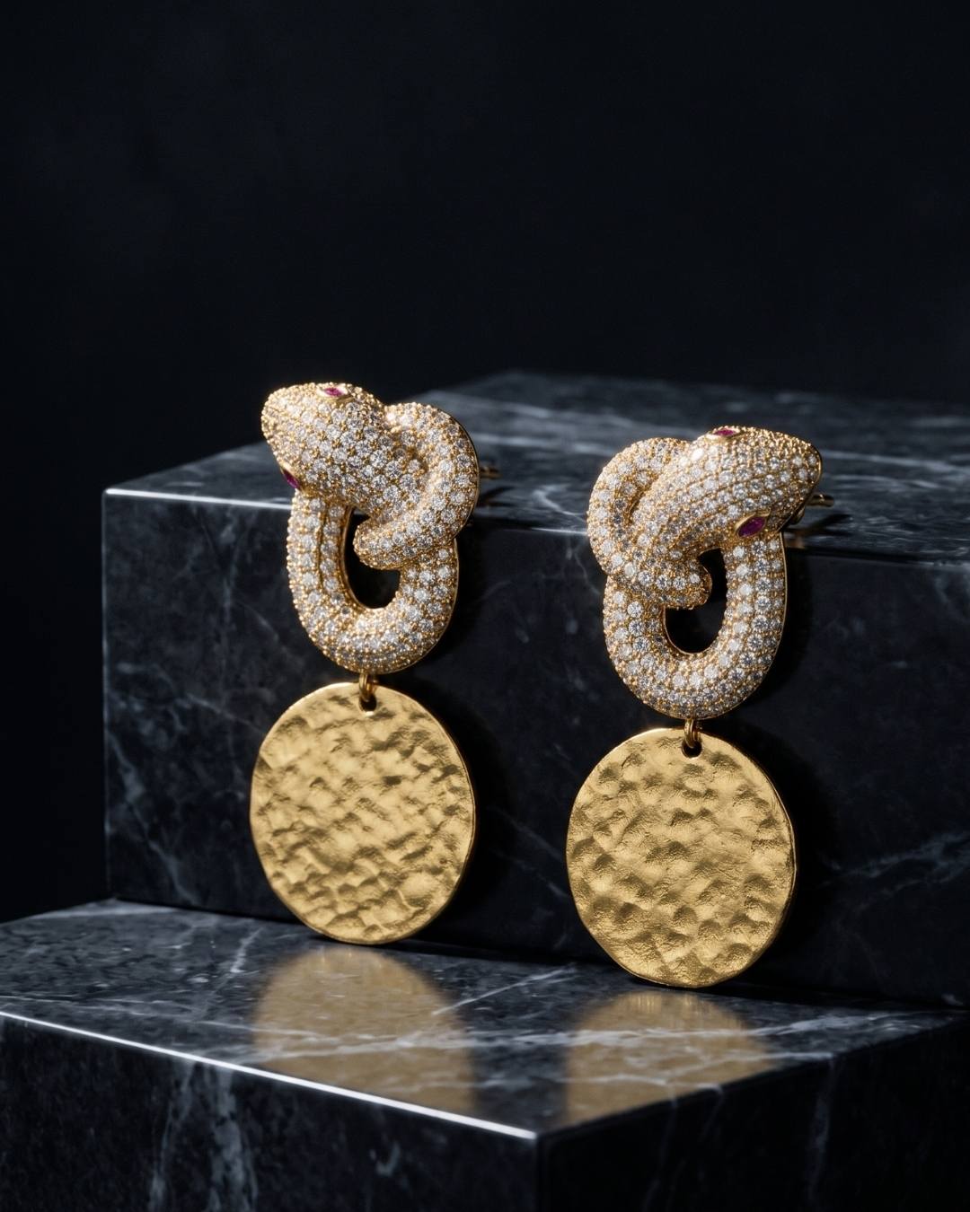 Serpentine Shield Pavé Earrings